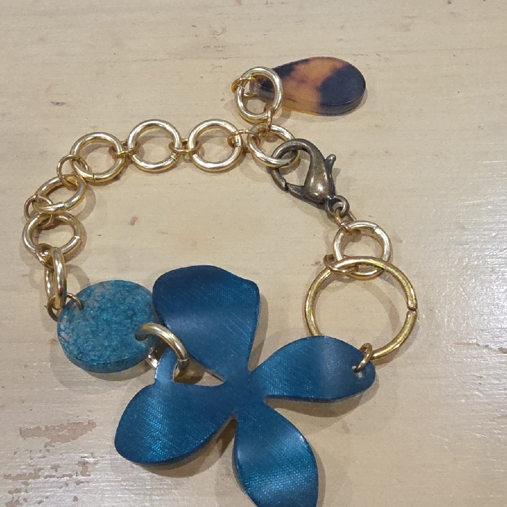 Blue and Gold Flower Charm Bracelet